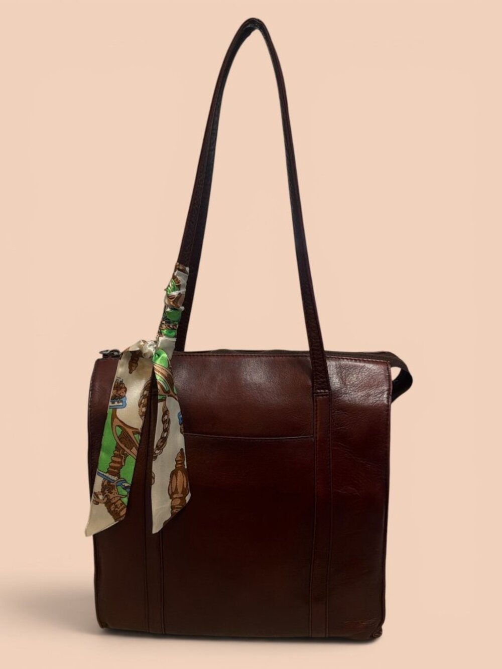 VTG NAOT Tote Burgundy Brown Oiled Leather Shoulder Bag 90s Israel Y2K Laptop - Picture 4 of 10